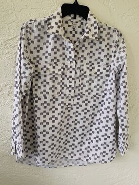Madewell Women’s Size S Grey & White Geometric Print Long Sleeve Blouse.